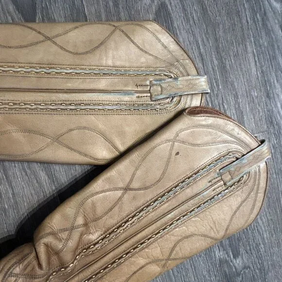 Vintage Dan Post Size 6 C Cowboy Knee Boots Made in Spain Tan Braided 4115 - Picture 10 of 16